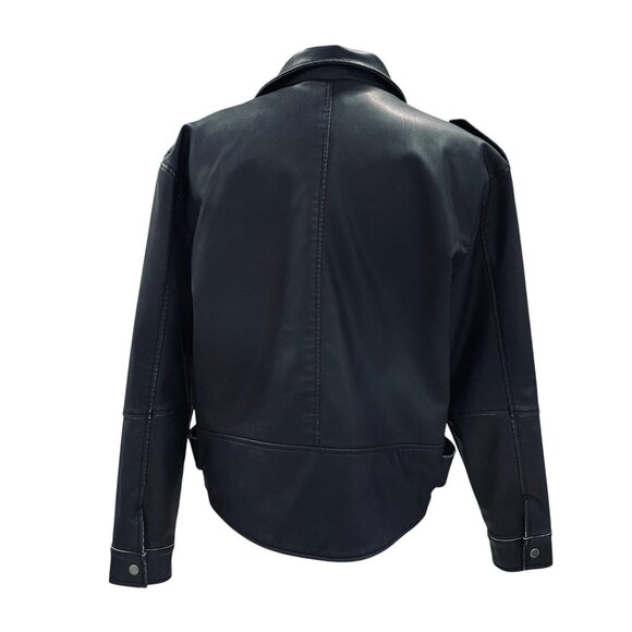 Wild Fable Faux Leather Moto Jacket Black NWT Belted Biker Medium Streetwear - Picture 10 of 10